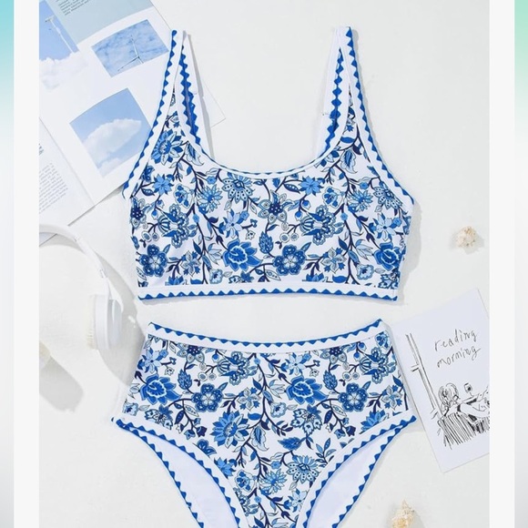 Women’s Bikini Blue Floral Whip Stitch 2 Piece
High Waisted Scoop Bathing Suits - Picture 4 of 9